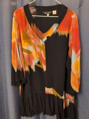 Abstract Colors Rayon V-Neck Peplum Women's Top